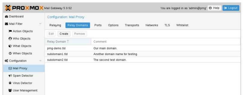 почтовые домены proxmox mail gateway