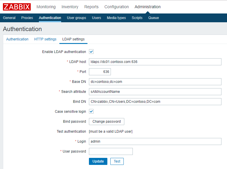 Zabbix аутентификация в Active Directroy через LDAPS