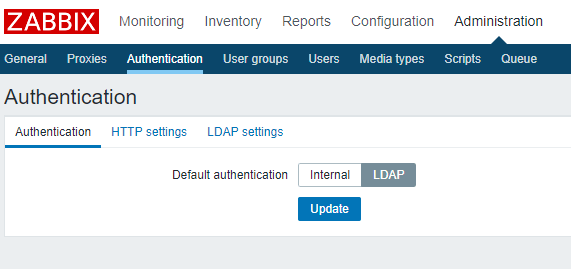 Переключение аутентификации на LDAP в Zabbix