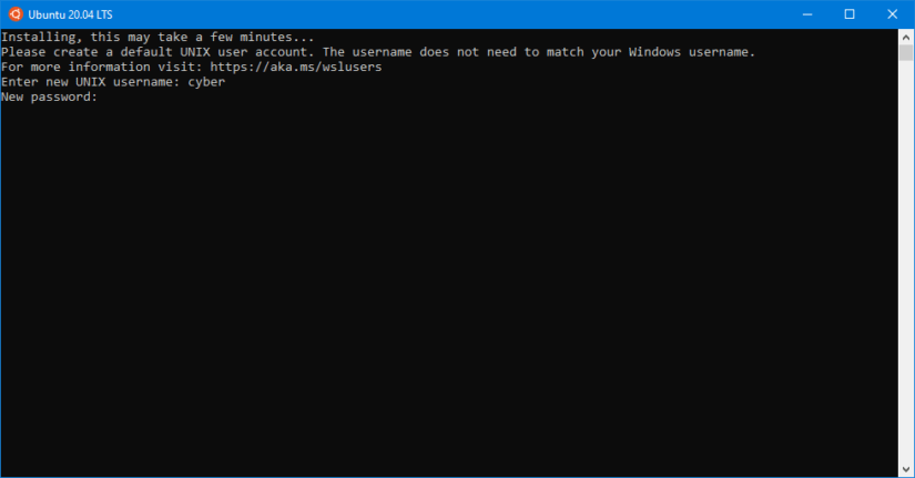 Установка пароля в Ubuntu под Windows 10